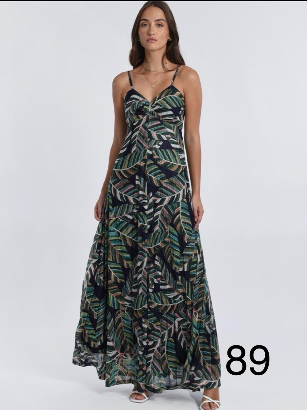 Molly Bracken Tropical Leaf Maxi Dress in Black and Green